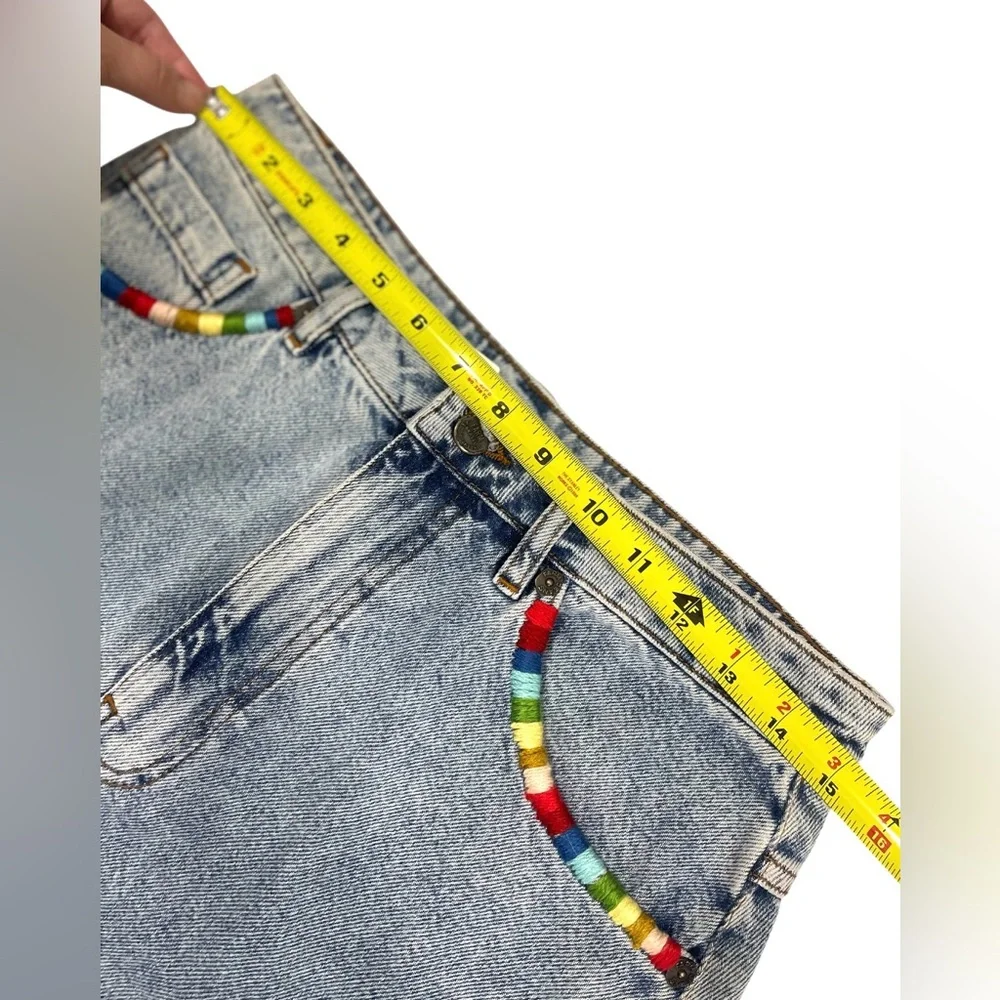 NWT Farm Rio Embroidered Denim Mini Skirt Tropical Colorful Boho Vacation Beach - Picture 5 of 13